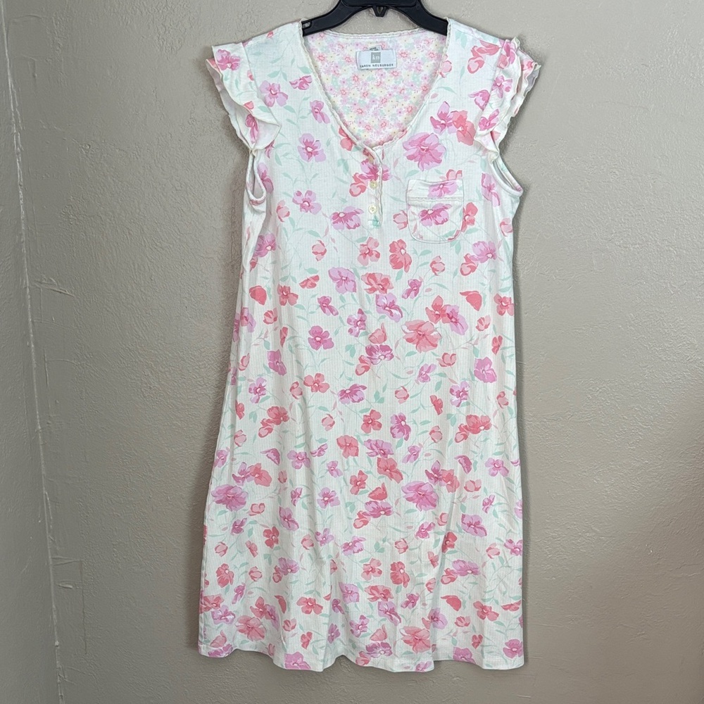Karen Neuburger Sleeveless Floral Print Nightgown Cotton Blend Pocket Medium